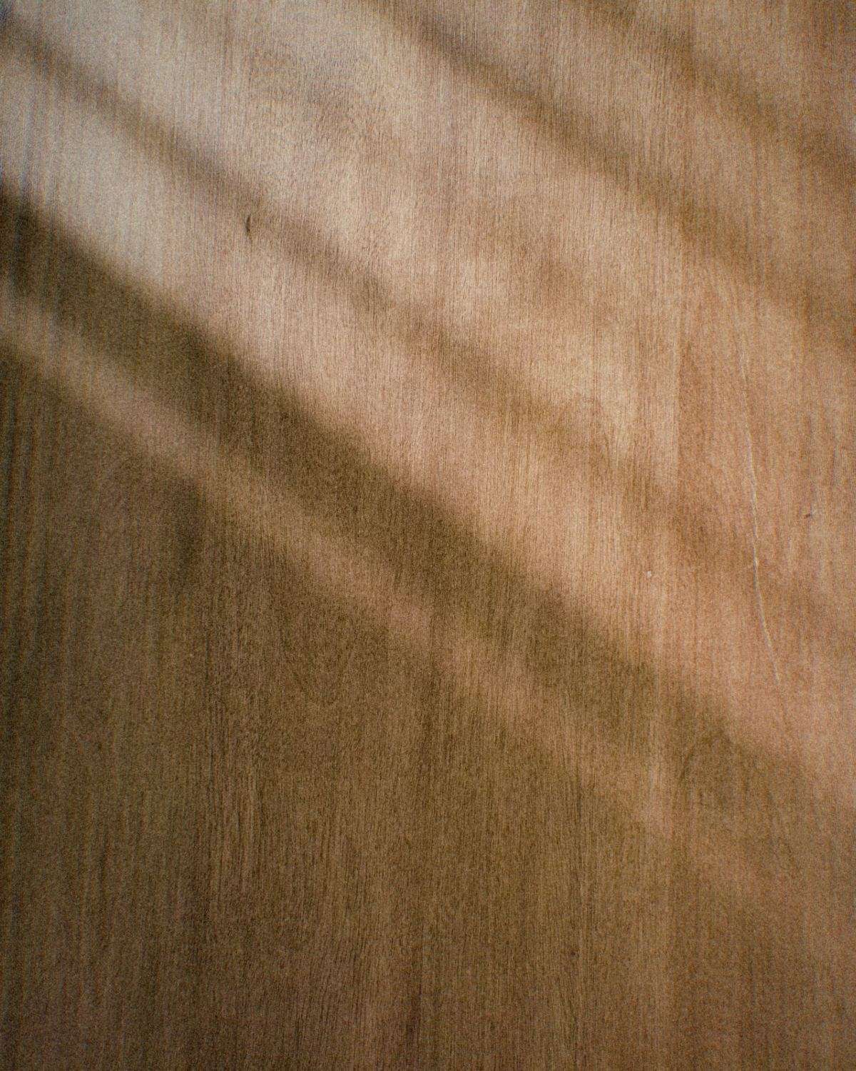 Afternoon light through blinds on a wooden wall