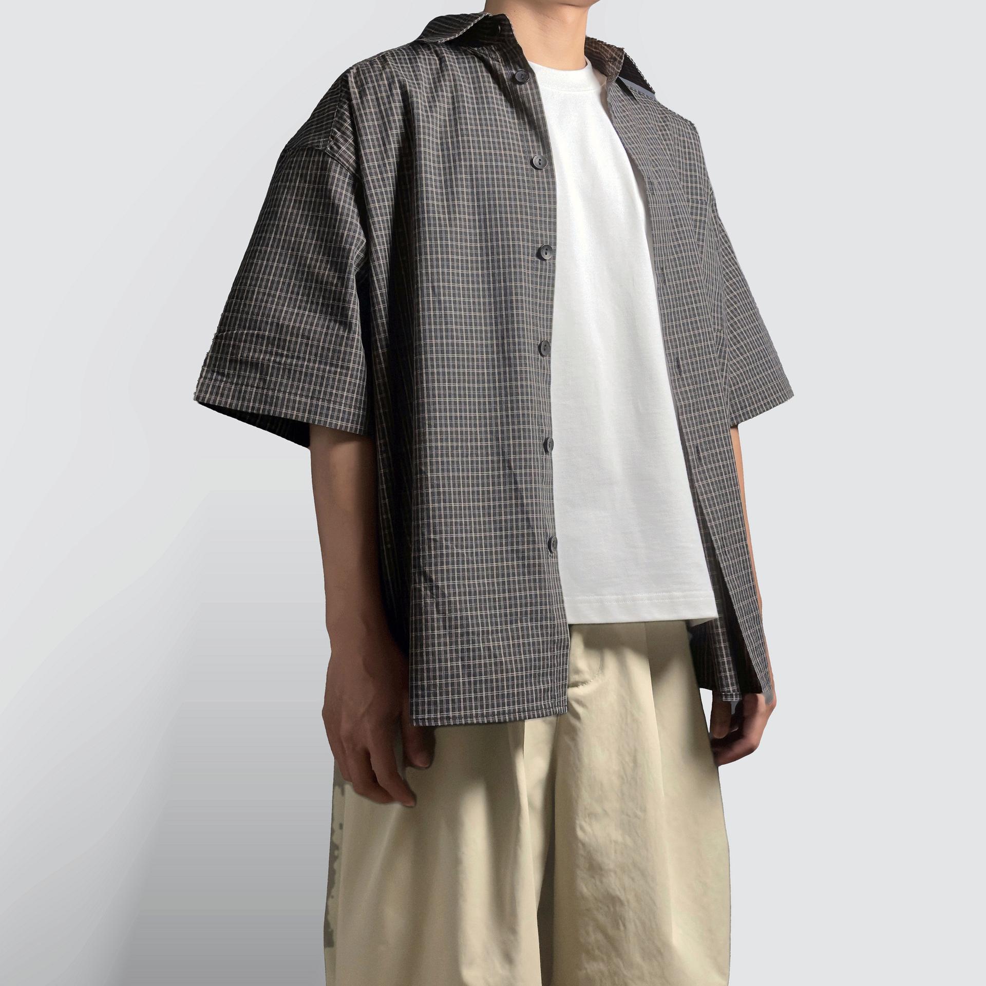 Retro Wide Short-Sleeve Shirt (Plaid), image 2
